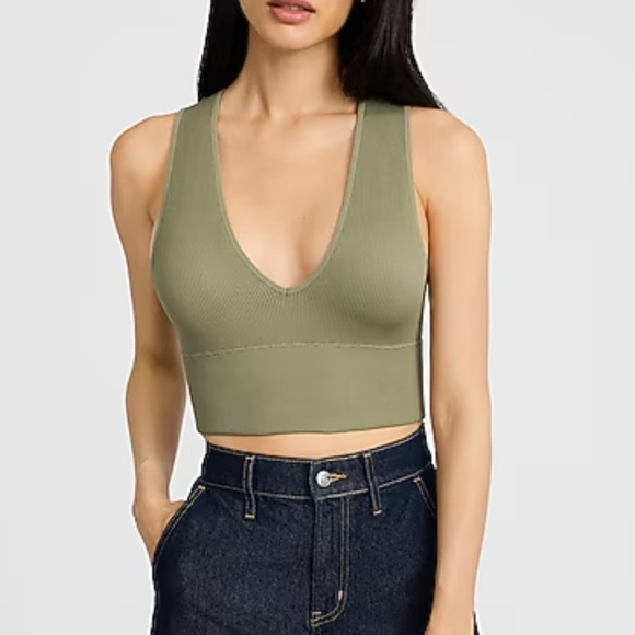 Free People Tops - Free People Olive And Black V-Neck Crop Top